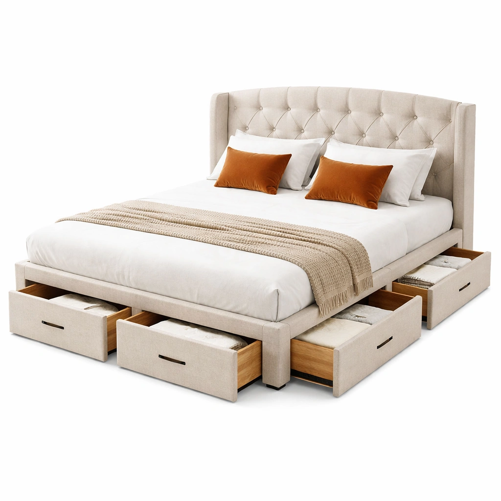 Lit rembourr avec rangement tiroirs design capitonn-nexqorin