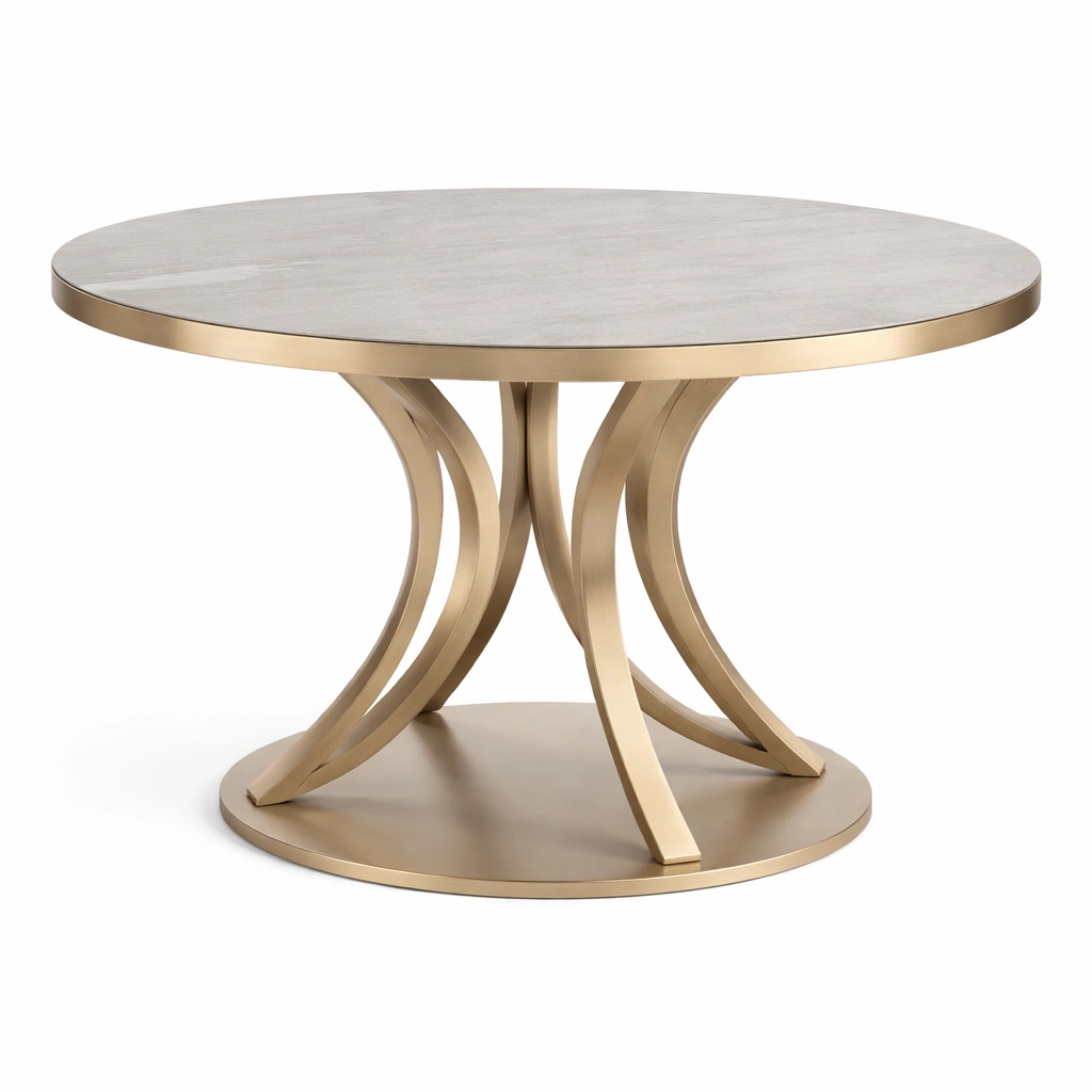 Table ronde avec plateau effet marbre et base design dor-nexqorin