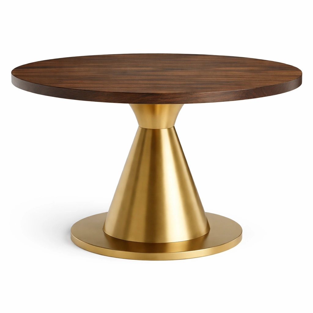 Table ronde avec plateau bois et pied central design moderne-nexqorin