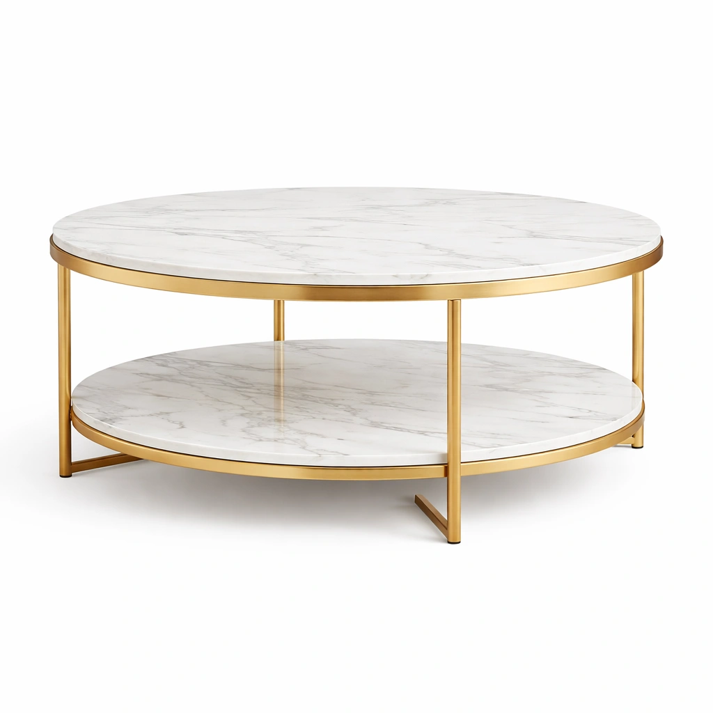 Table basse ronde avec double plateau marbre et structure mtal-nexqorin