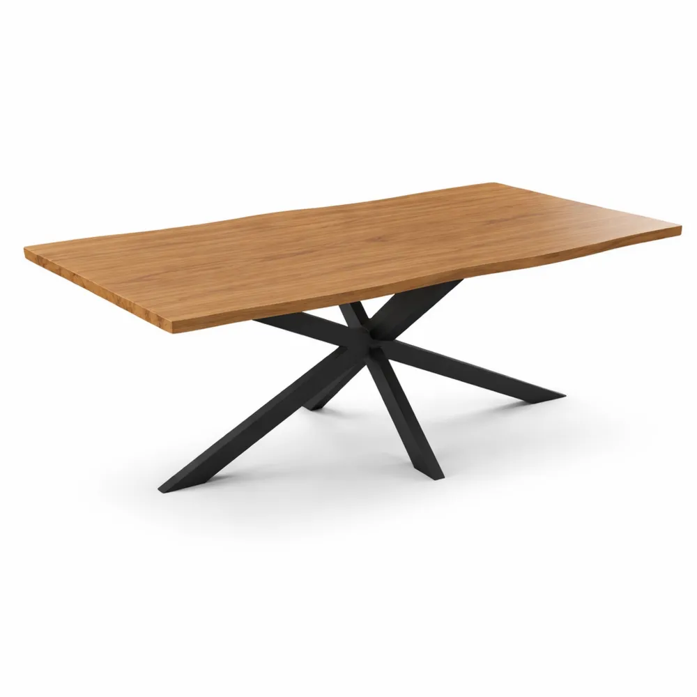 Massiver Esszimmertisch aus Akazienholz mit Metallgestell