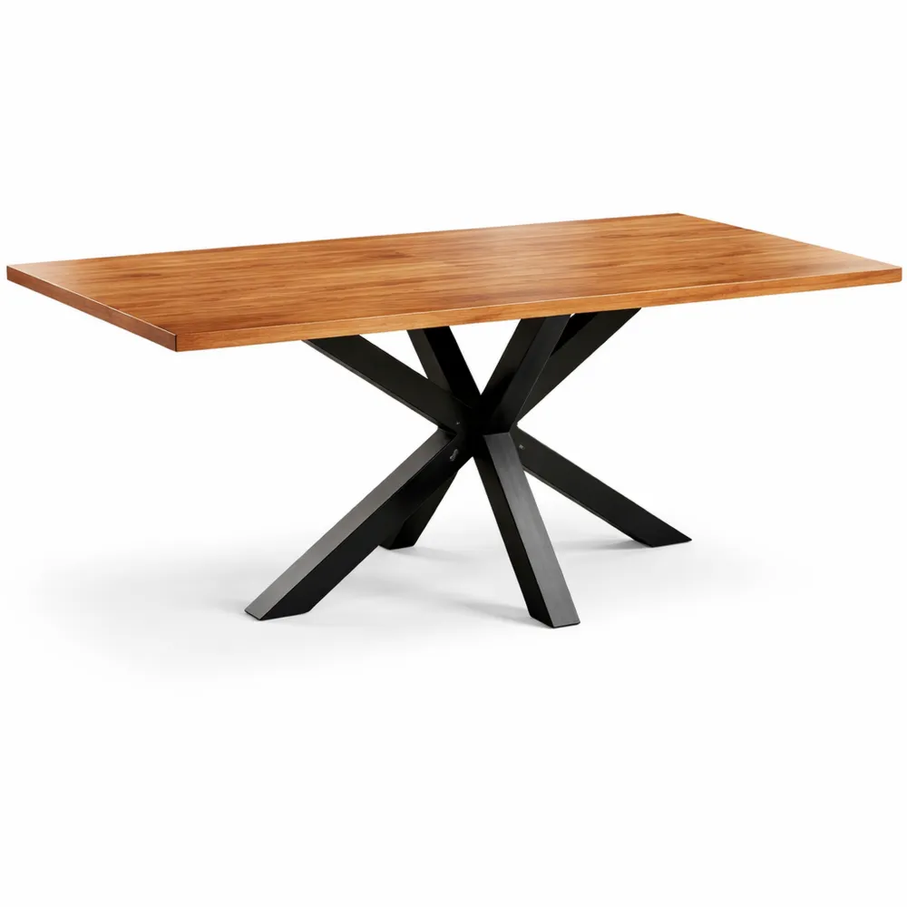 Großer Esstisch aus Eichenholz mit Schwarzem Metallgestell