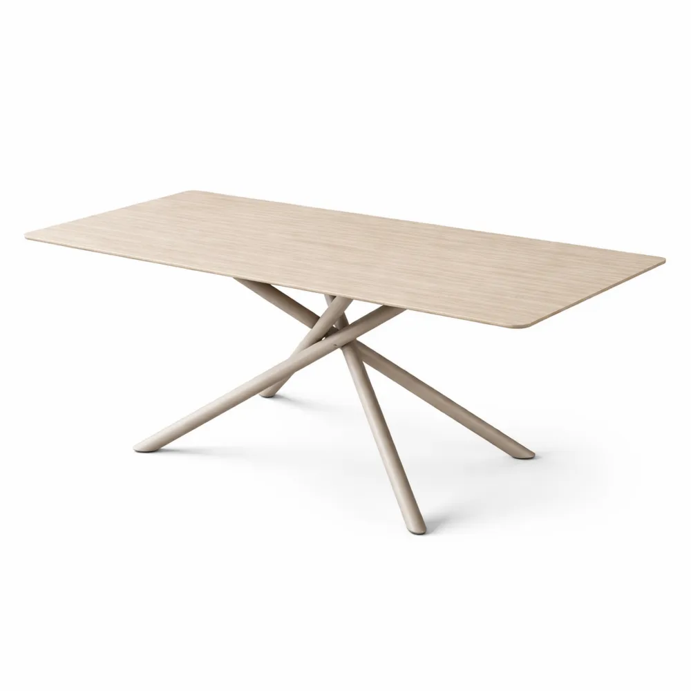 Großer rechteckiger Esstisch mit MDF-Tischplatte und Metallkreuzbeinen für 8-12 Personen