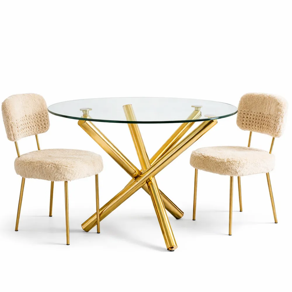 Runder Esstisch mit Glasplatte & Metallbeinen, 80x80x76 cm, für 2-4 Personen, Multifunktionstisch für Esszimmer