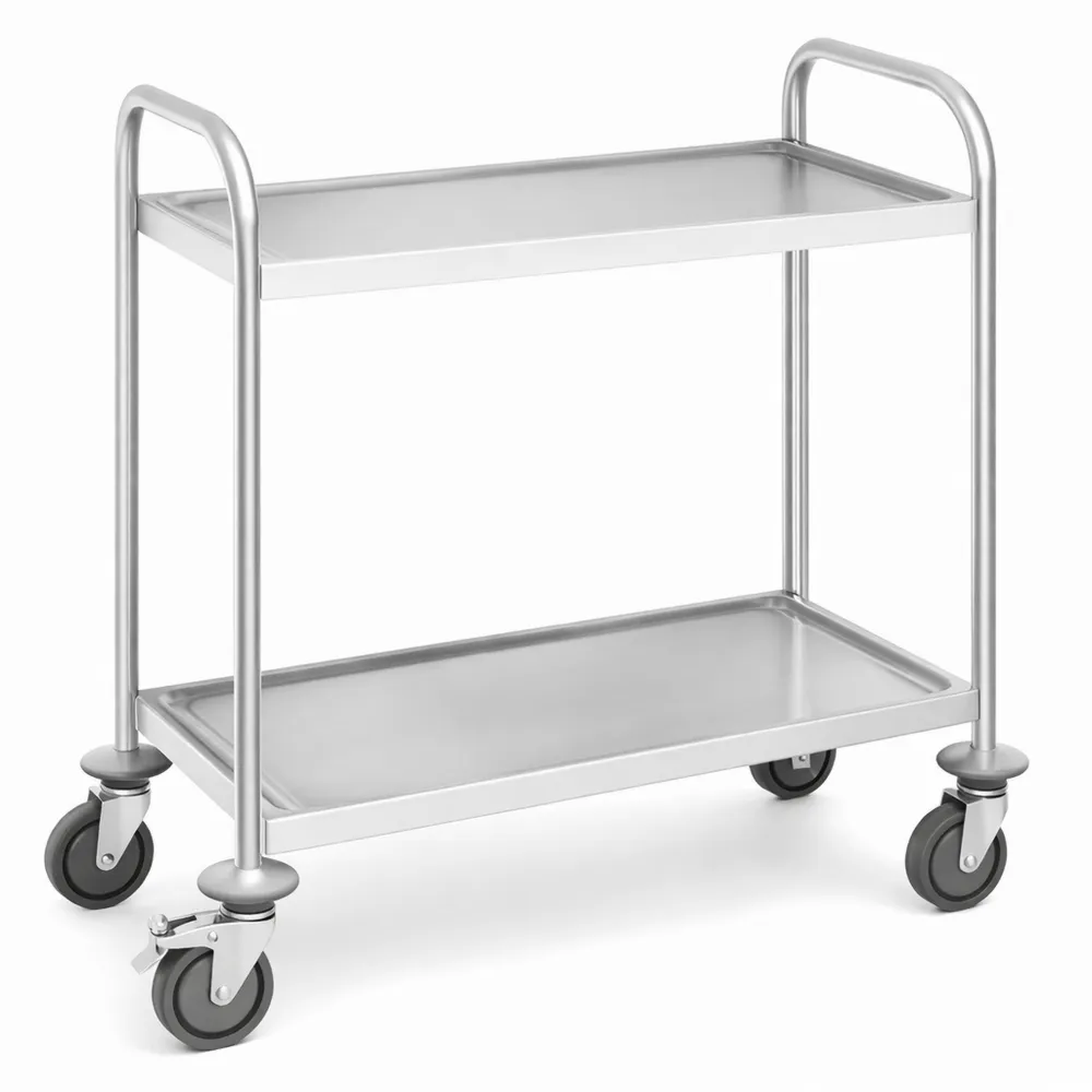 Edelstahl-Küchenwagen mit Rollen und zwei Ablagen, 150 kg Kapazität