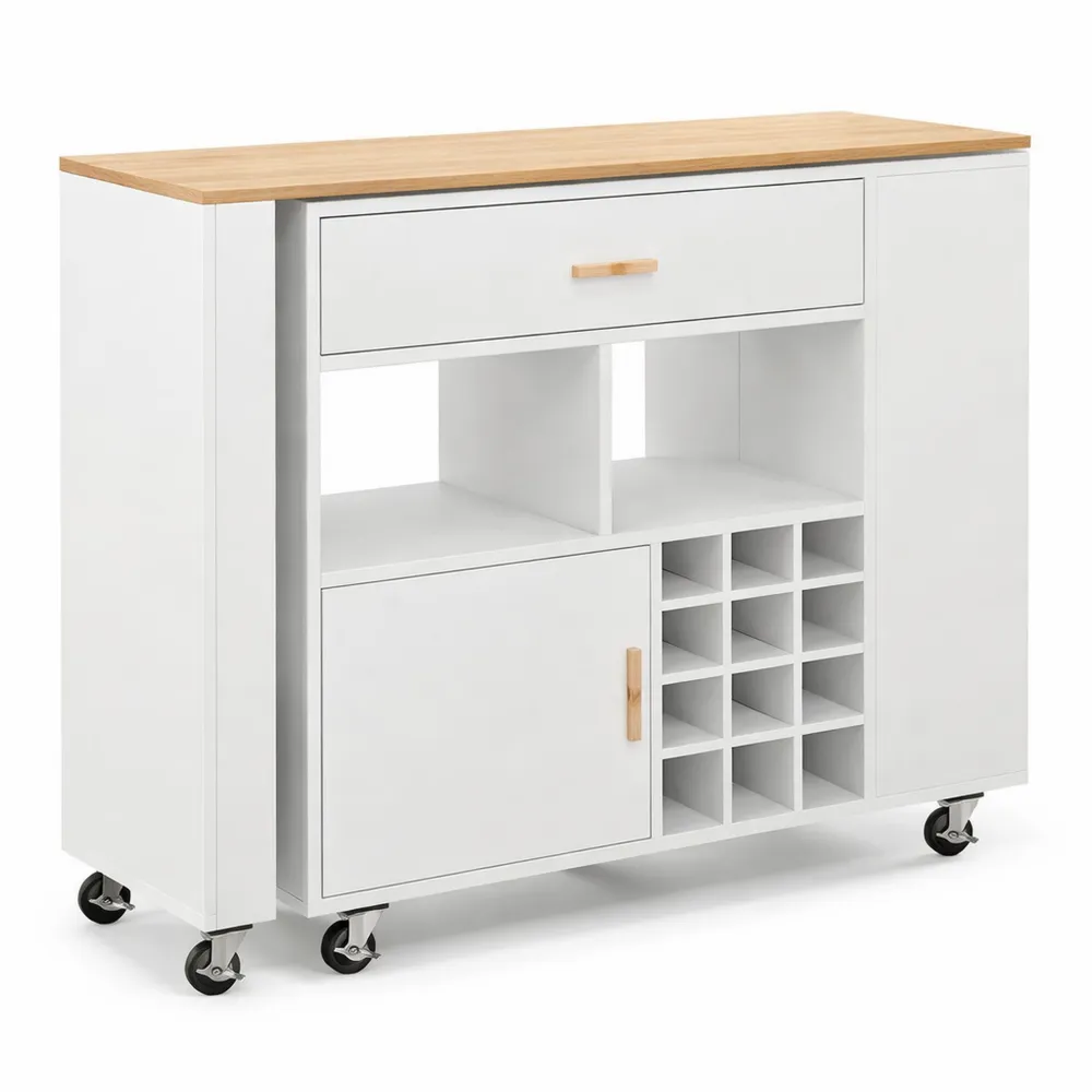 Multifunktionaler Servierwagen mit drehbarer Arbeitsplatte und Weinregal