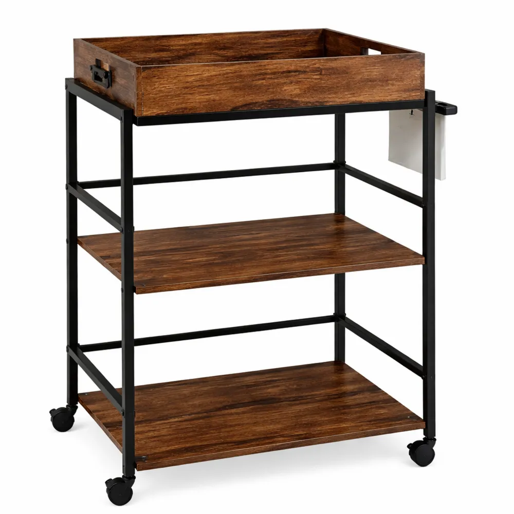 Küchenwagen im Industriestil mit abnehmbaren Tablett und 3 Ablagen