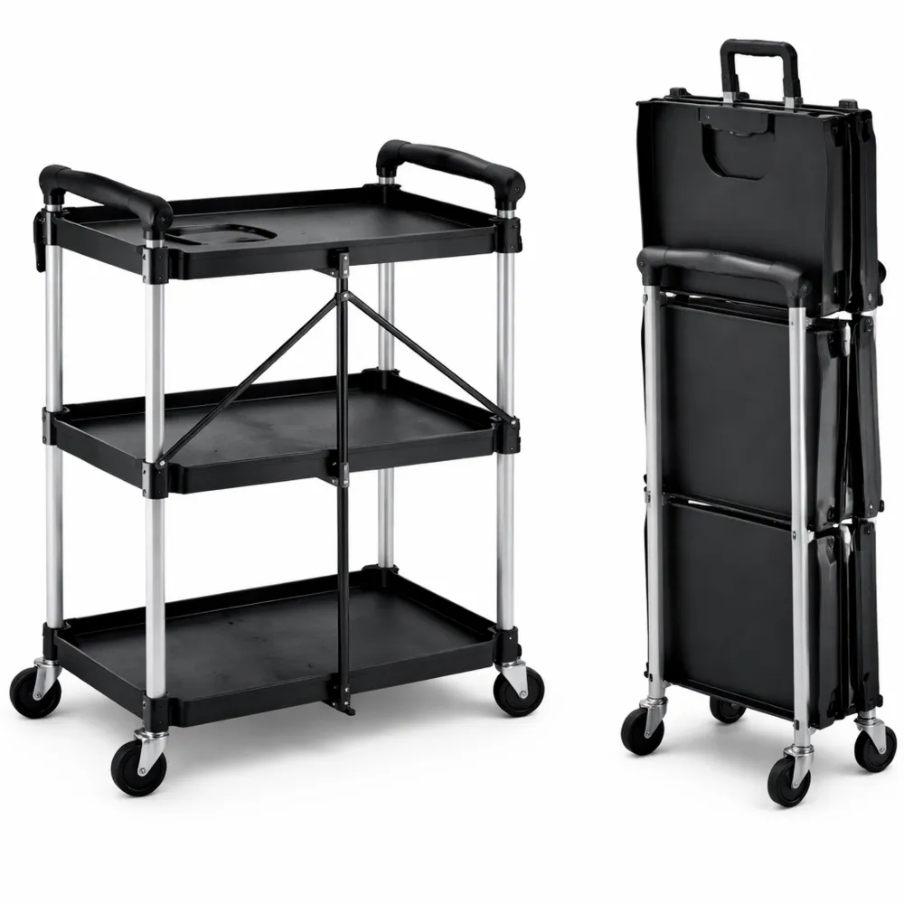 Kompakter klappbarer Servierwagen mit Rollen, ideal für Küche und Garten