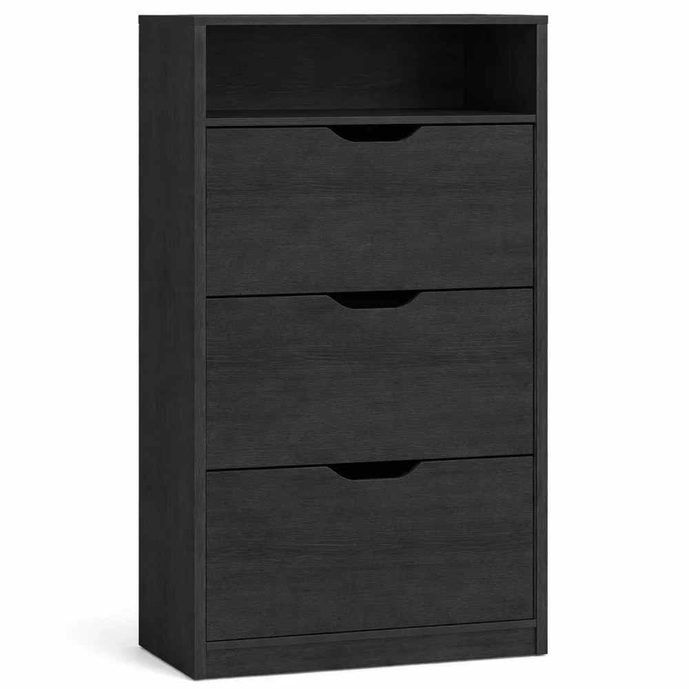 Schuhschrank mit 3 Klappen, verstellbare Trennwand, für 14-18 Paar Schuhe, offenes Fach, für Flur, 24 x 60 x 139 cm, schwarz