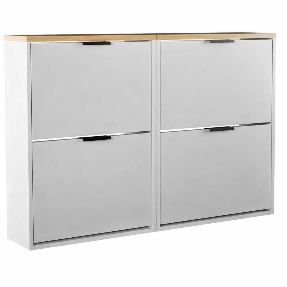 Schmaler Schuhschrank mit Klappen und Ablagen, platzsparend für Diele und Flur