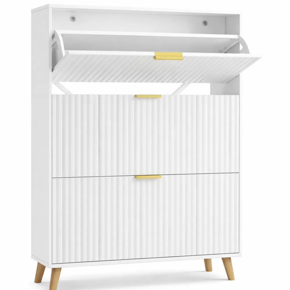 Schuhschrank mit 3 Klappen, schmal, für 18-24 Paar Schuhe, Mid Century Modern, wolkenweiß