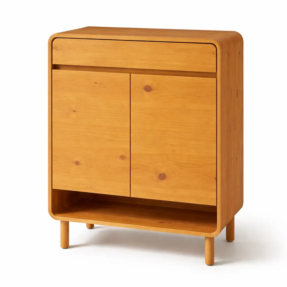 Schmaler Schuhschrank aus Kiefernholz mit Nische