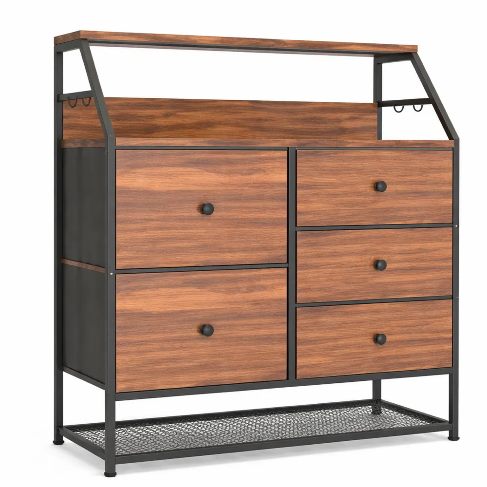 Industrielle Aufbewahrungskommode mit 5 Stoffschubladen und Schuhregal