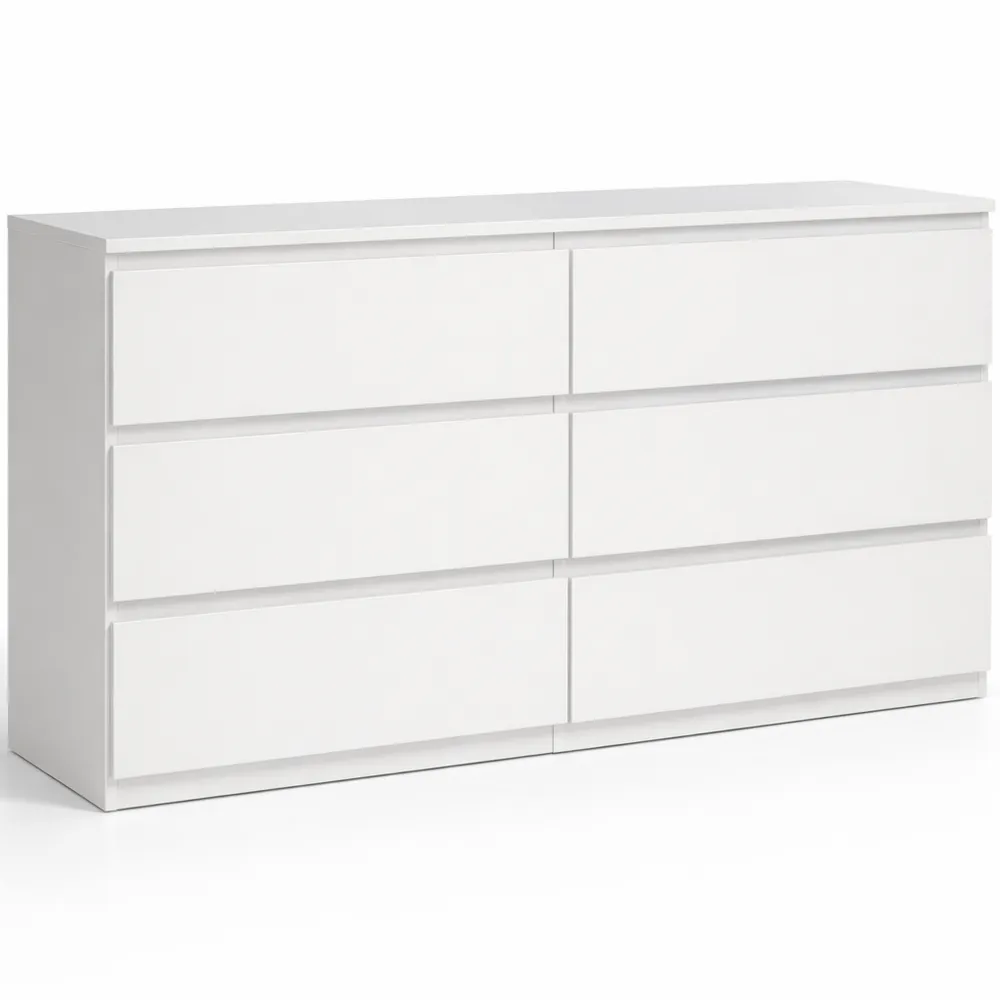 Moderne Kommode mit 6 Schubladen, Weiß, 154 x 79,9 x 42,2 cm