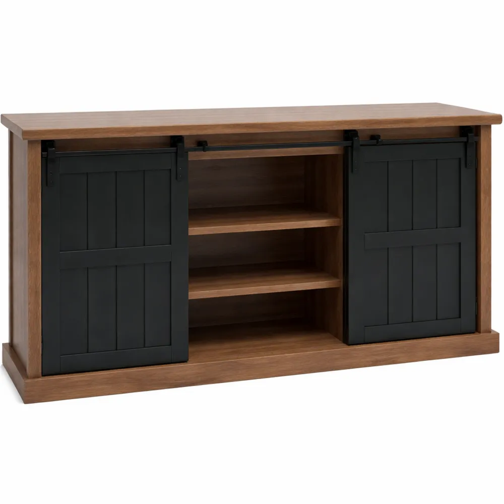 Industrielles Sideboard mit Schiebetür und 7 Fächern in Holzoptik