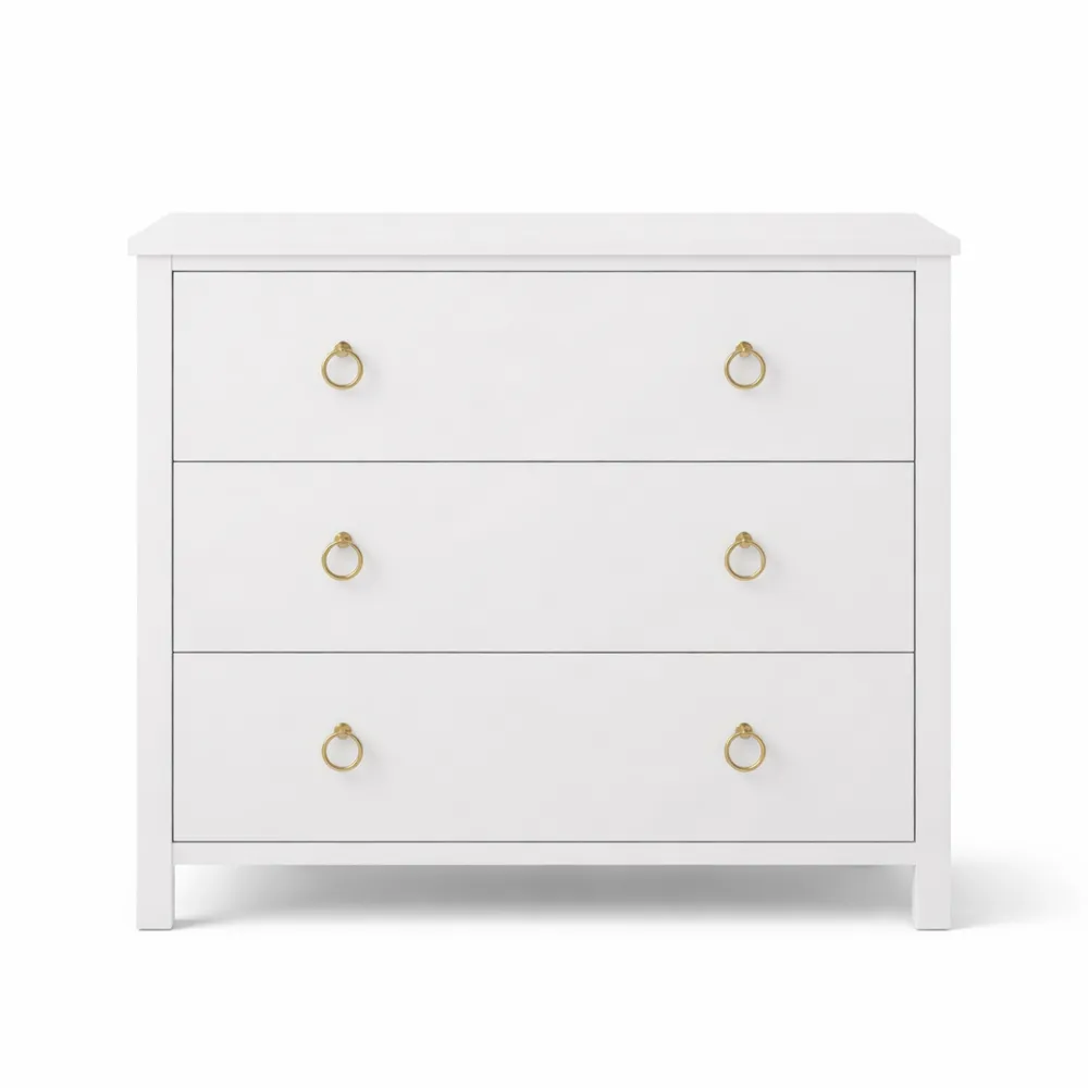 Breite Holzkommode mit Schubladen für Wohnbereiche, Weiß