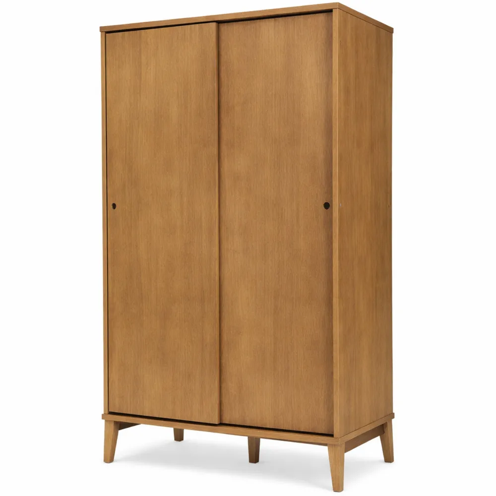 2-türiger Massivholz-Kleiderschrank mit Schiebetüren - Vintage und platzsparend