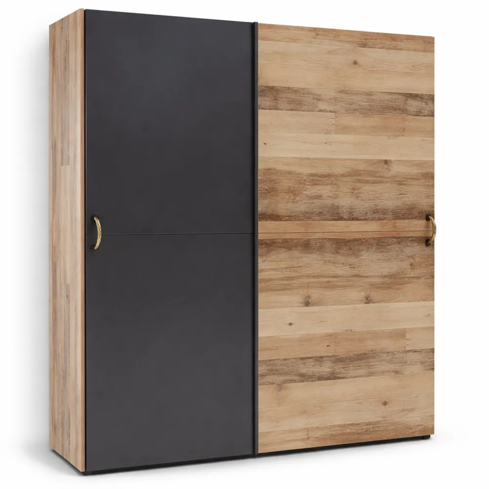 Eleganter Schwebetürenschrank für Jugendzimmer mit viel Stauraum, Old Style Look, Anthrazit