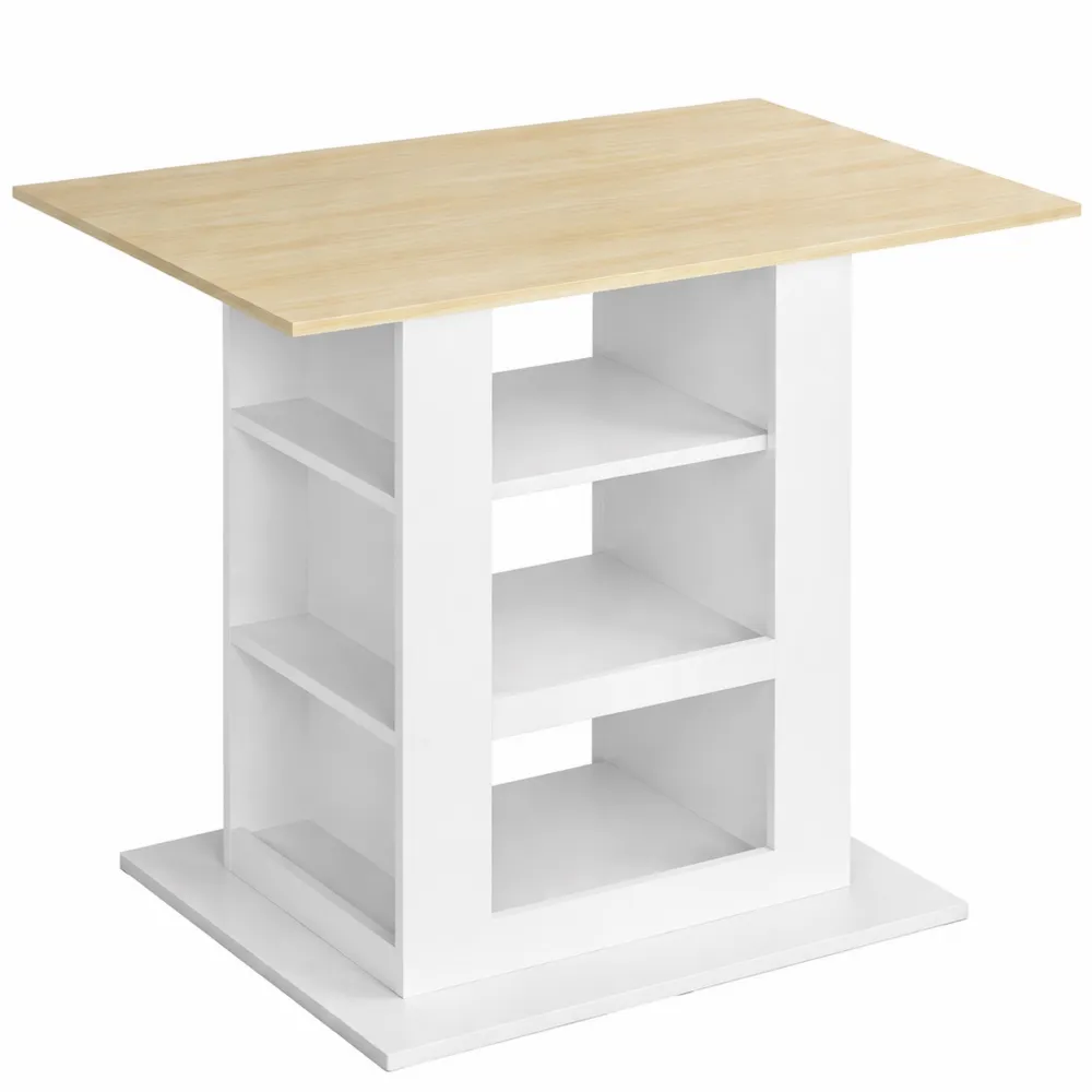 Moderner Bartisch mit Stauraum und Glashaltern, Esstisch für Küche und Wohnzimmer, Weiß & Eiche