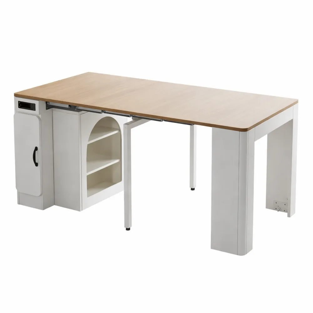 Kücheninsel mit Ausziehtisch und Rollen, Stauraum und Sideboard, Weiß