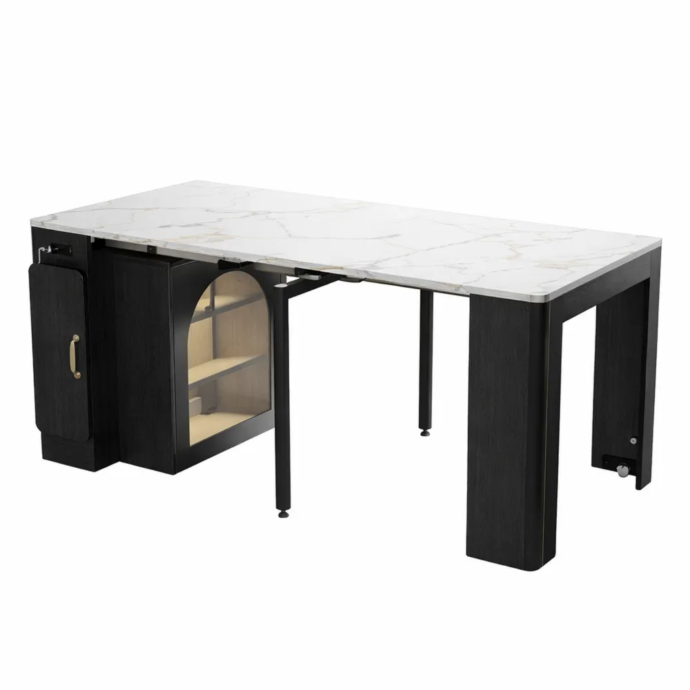Bartisch mit Ausziehbarem Esstisch und Rollen, Küchenschrank mit Stauraum, Buffetschrank für Esszimmer