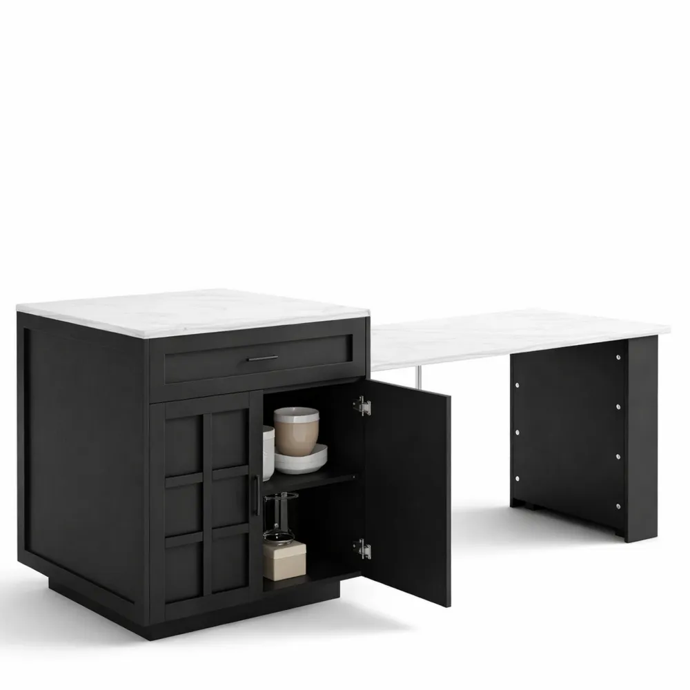 Klappbarer Bartisch mit Schubladen und Stauraum, Moderner Stehtisch für Küche