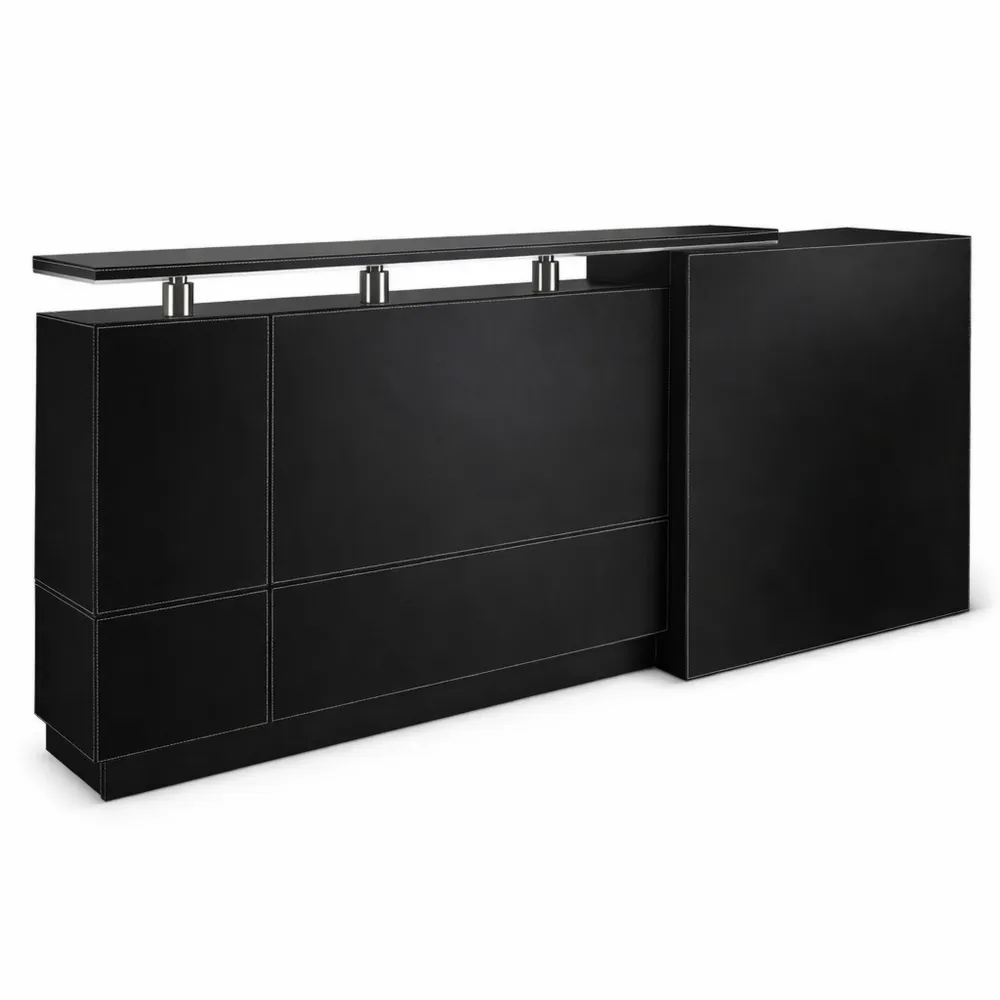 Elegante Empfangstheke 2,5 m für Büro oder Studio, schwarz mit Kunstleder