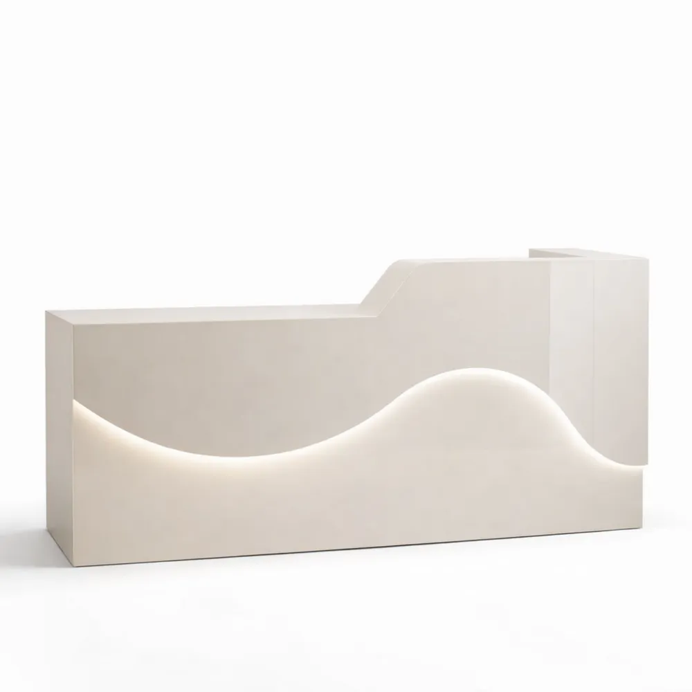Moderne Empfangstheke mit sanfter Beleuchtung für Praxis und Büro, 120 cm, Beige