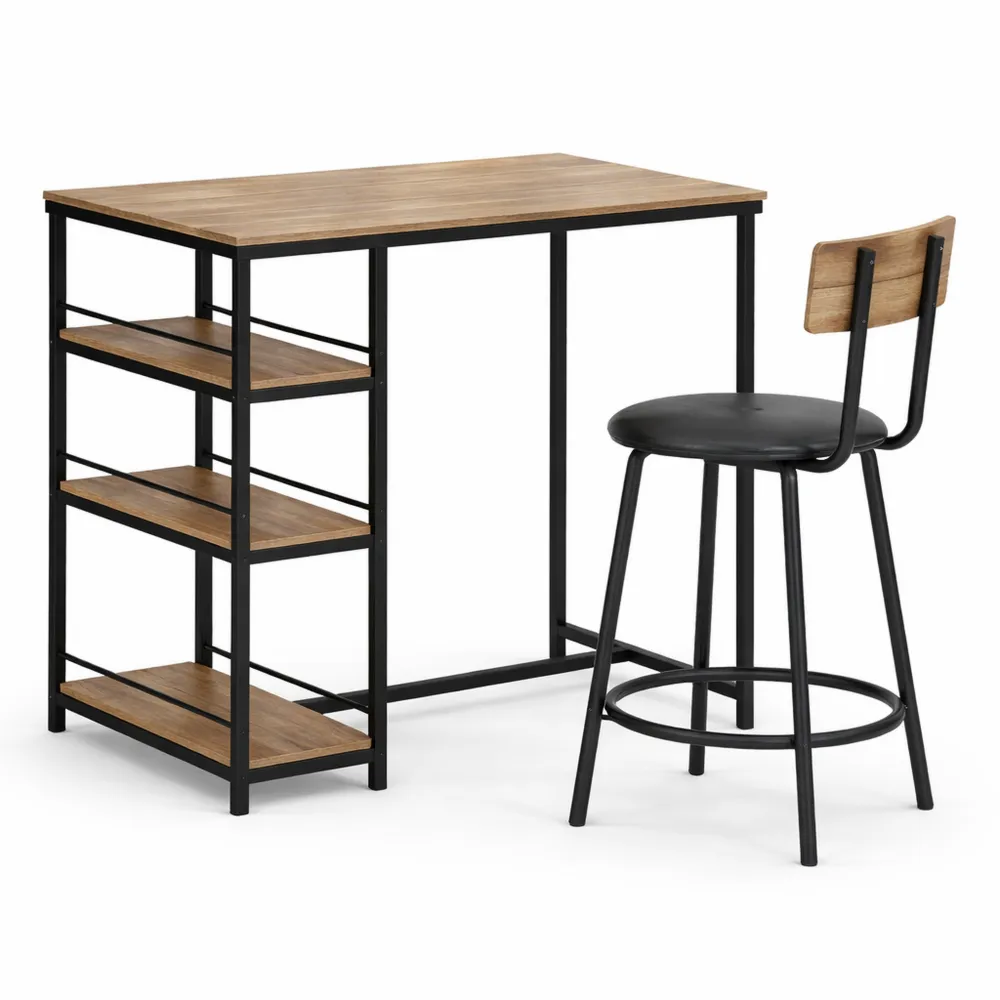 Moderner Bartisch mit Hockern für 2 Personen, Küchentisch mit Ablagen