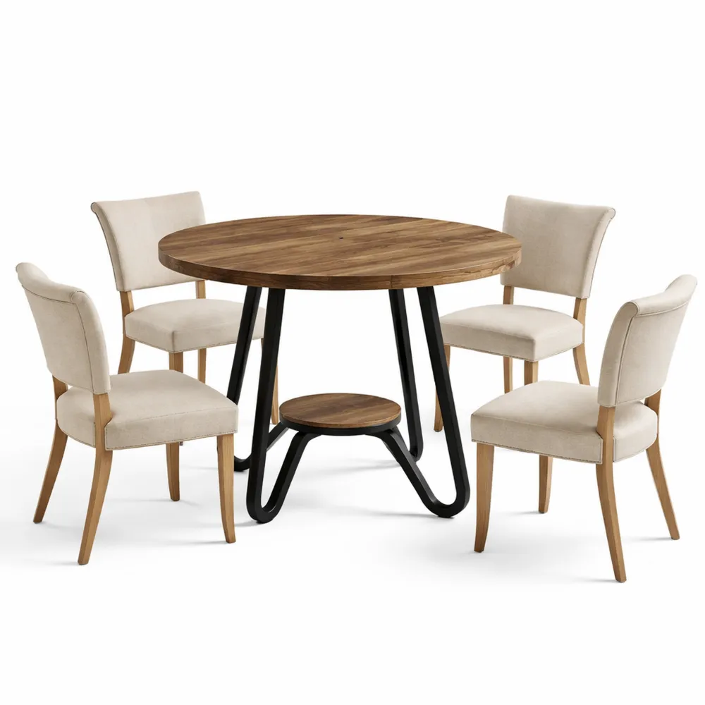 Kleiner runder Esstisch mit Ablageflächen, 80 cm Industrietisch für 2-4 Personen