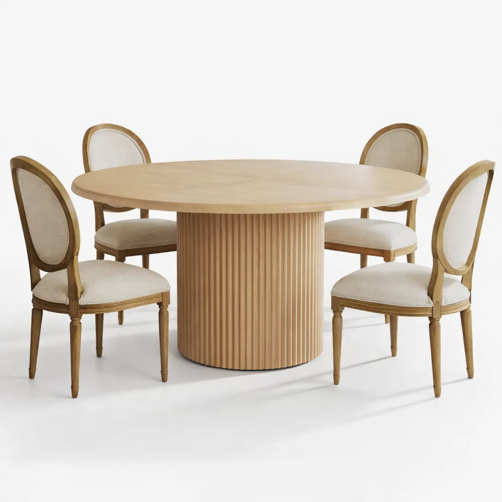 Moderner runder Esstisch für 4 Personen, 120 cm, mit stabilem Metallsockel, ideal für Küche und Wohnzimmer