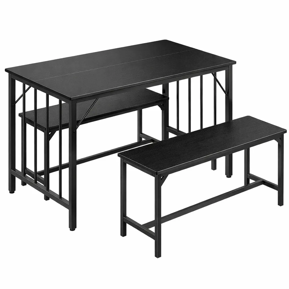 Platzsparendes Esszimmer-Set mit Tisch, Bank und Stühlen, Ideal für Küche oder Wohnung, Schwarz