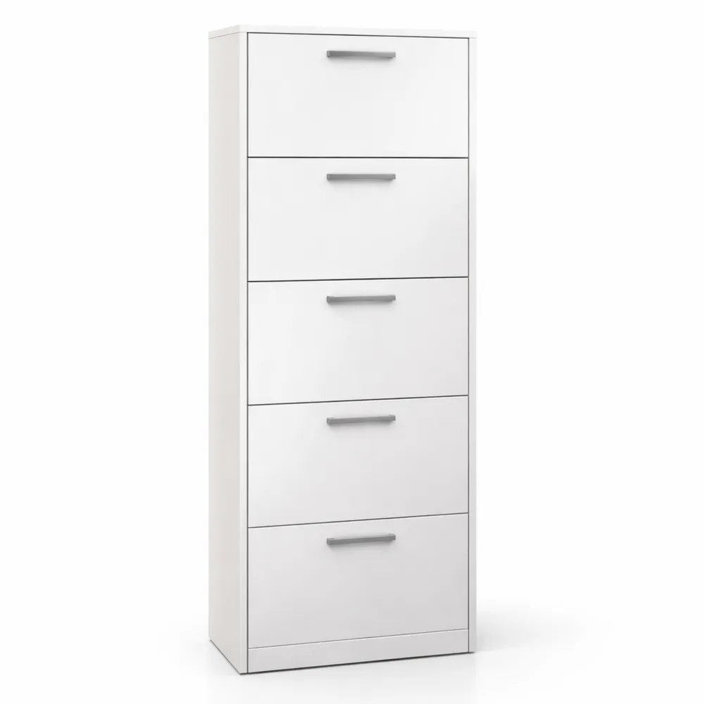 Moderner Schuhkipper für bis zu 15 Paar Schuhe, Weiß Hochglanz