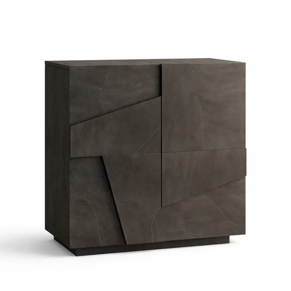 Praktisches Schuhregal mit 2 Türen für den Eingangsbereich, Schieferoptik, 81 x 38 x 86 cm