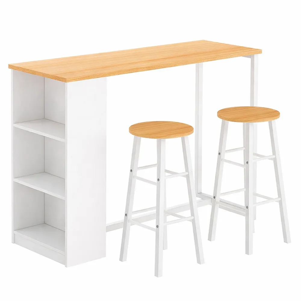 Moderner Bartisch mit Hockern und Regalablagen, Kaffeetisch für Küche und Bar