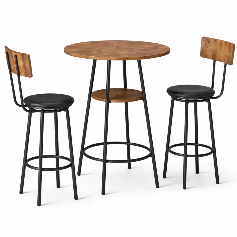 Industrieller Bartisch mit Hocker und Stauraum, rustikal-braun