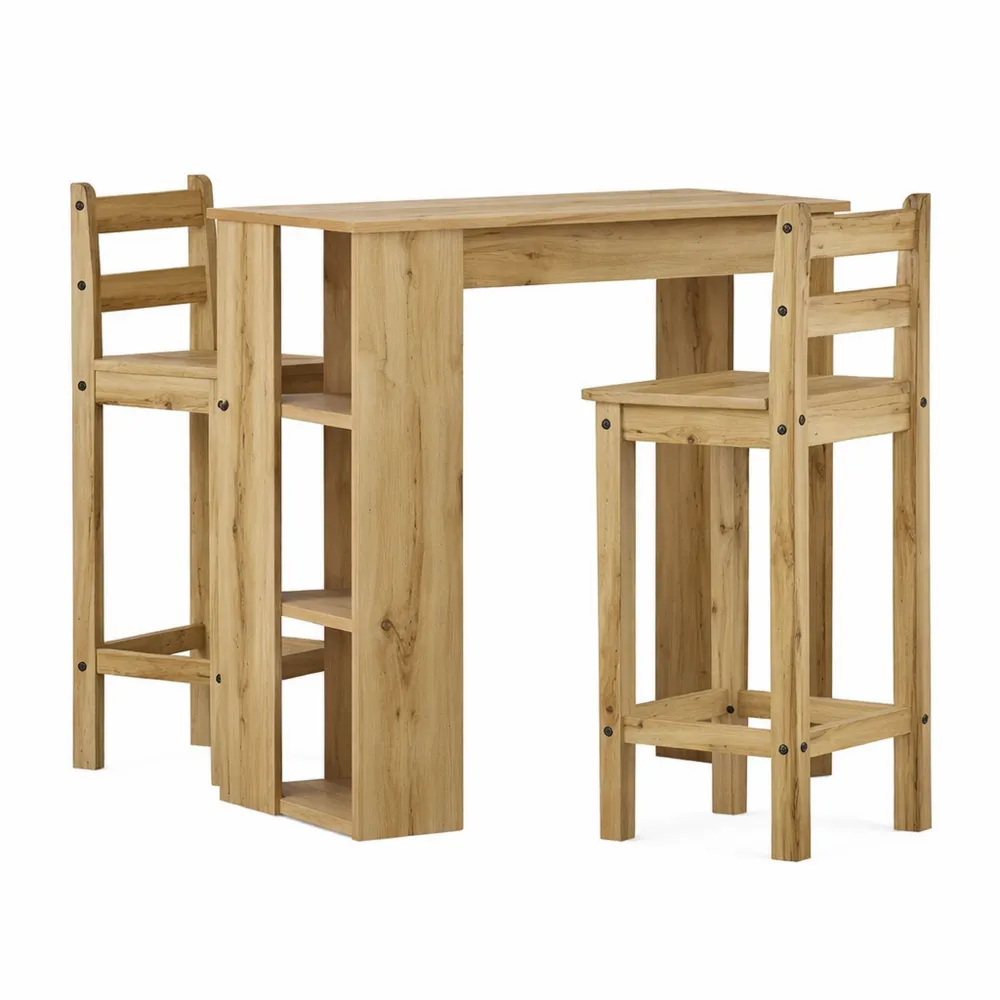 Bartisch mit Regal für Wohnzimmer und Esszimmer, Holzoptik