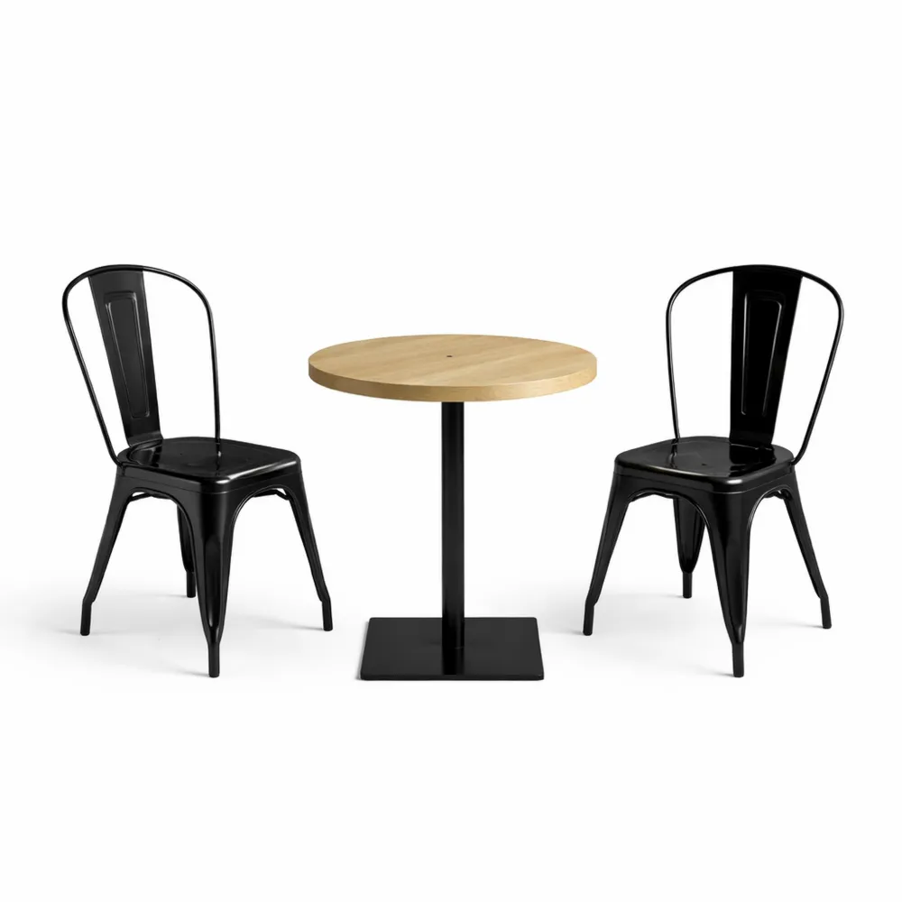 Runder Bistrotisch aus MDF und Stahl, 60 cm Eichenoptik