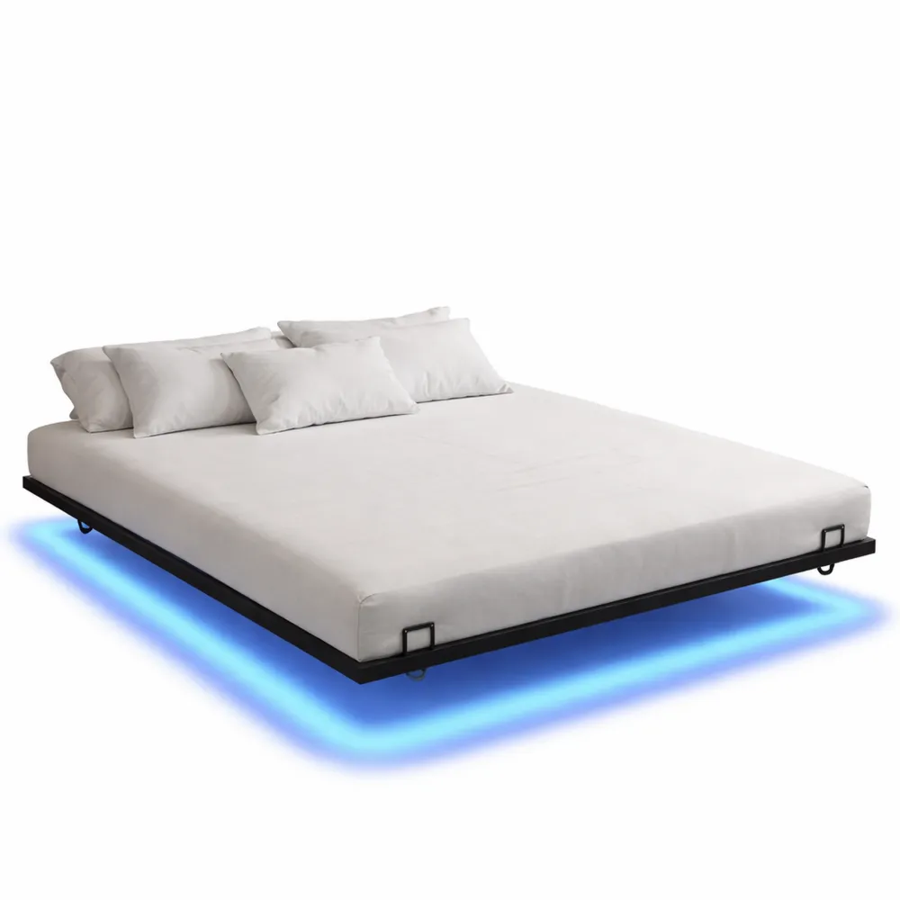 Metallbett 180x200 mit LED-Beleuchtung, Lattenrost und einfache Montage, Schwarz