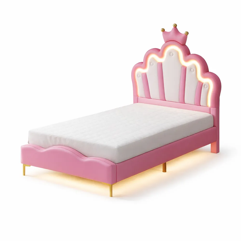 Kinderbett mit LED-Beleuchtung und Wolkenkopfteil, 90x200 cm