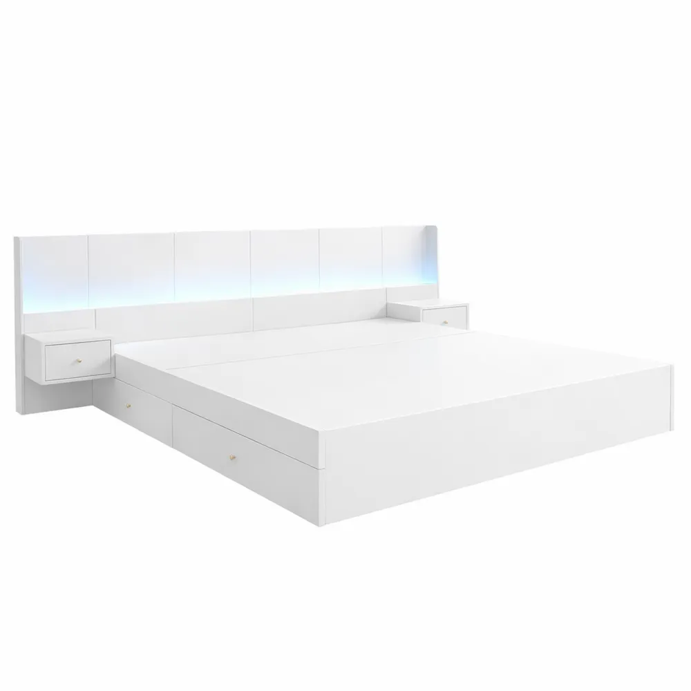 Holzbett 180x200cm mit LED-Beleuchtung und Schubladen