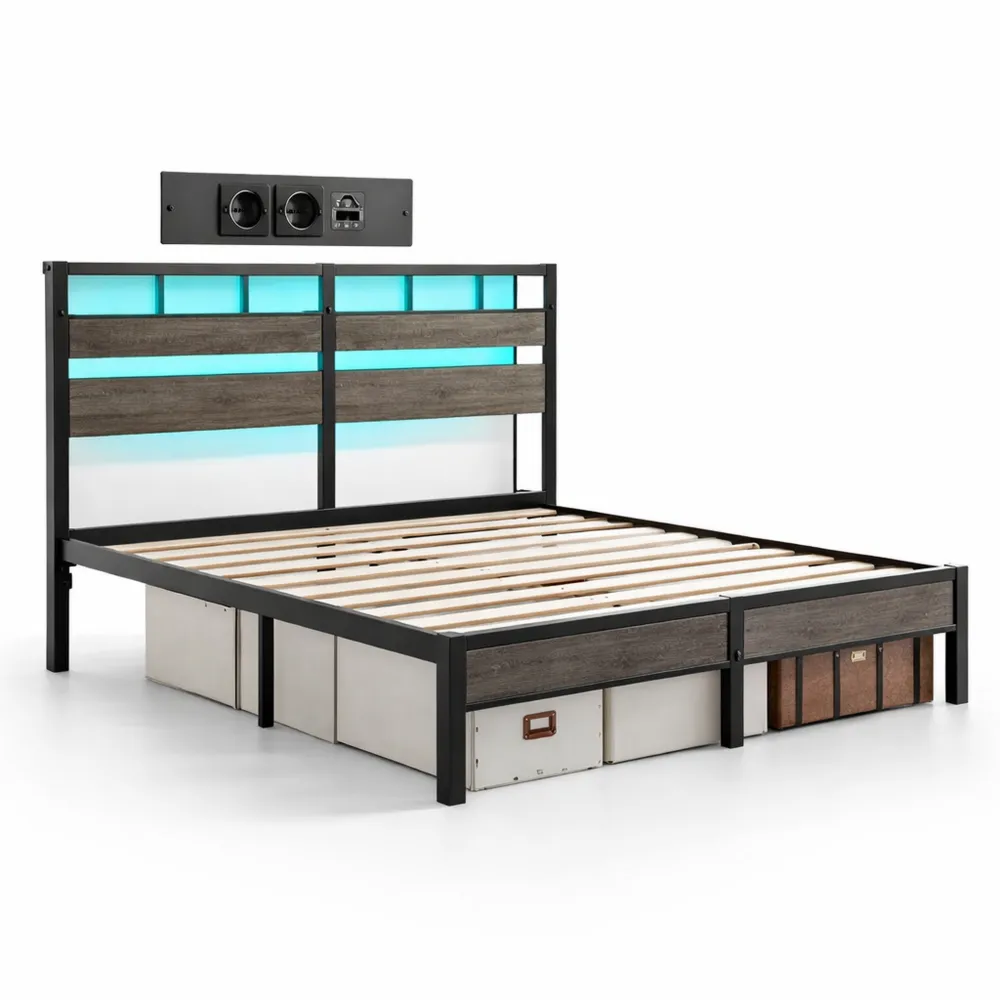 Doppelbett 180 x 200 cm mit LED-Beleuchtung und Ladestation