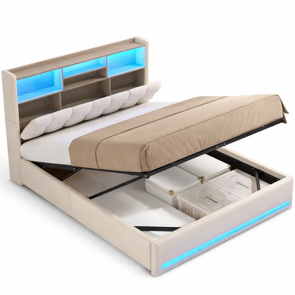 Hydraulisches Stauraumbett 140x200cm mit LED und USB