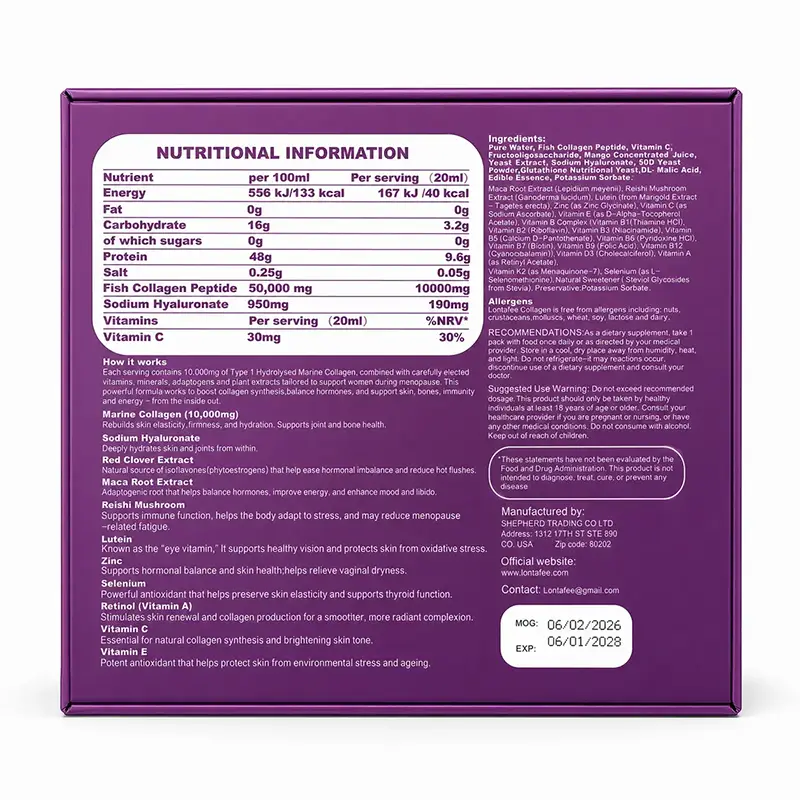 Lotnafee Natural Marine Collagen Drink – 10,000mg with Hyaluronic Acid (Mango Flavor)