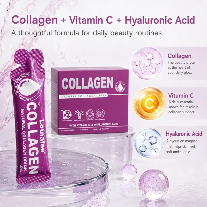 Lotnafee Natural Marine Collagen Drink – 10,000mg with Hyaluronic Acid (Mango Flavor)