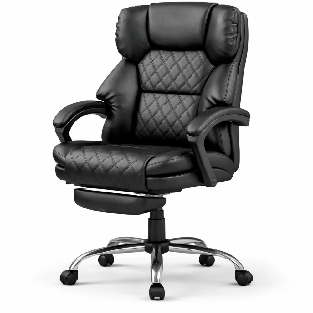 Ergonomischer Bürostuhl mit Fußstütze, höhenverstellbar und neigbar, weich gepolstert, Schwarz