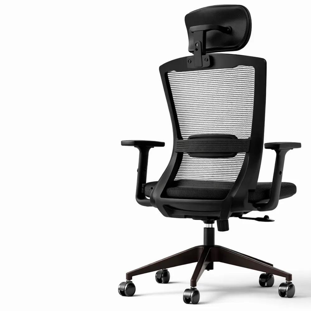 Ergonomischer Schreibtischstuhl mit Kopfstütze, Armlehnen und Lendenwirbelstütze