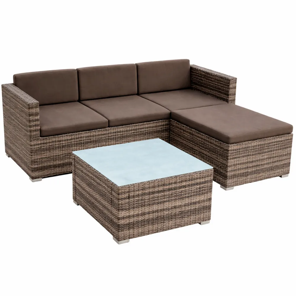 Gartensofa mit Tisch und Stühlen aus Polyrattan für Terrasse