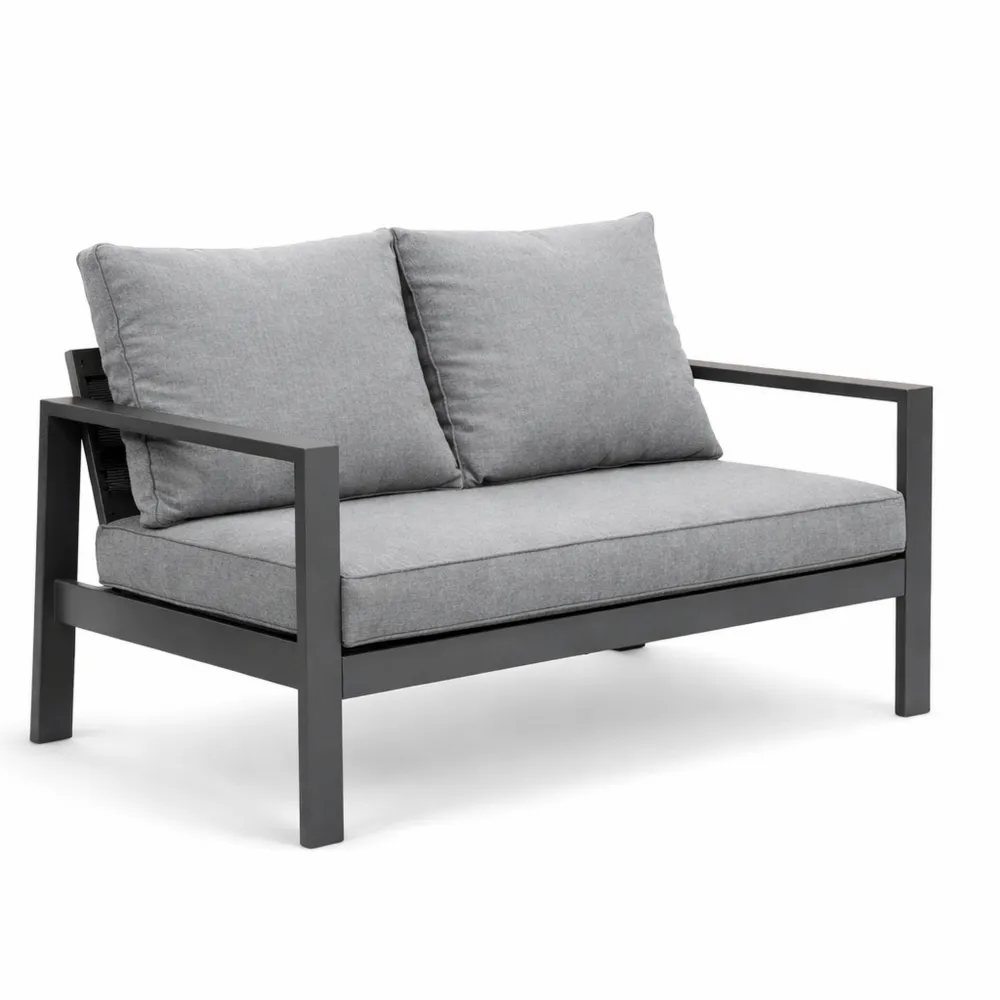 Wetterfestes 2-Sitzer Gartensofa mit Kissen, Aluminium, Grau