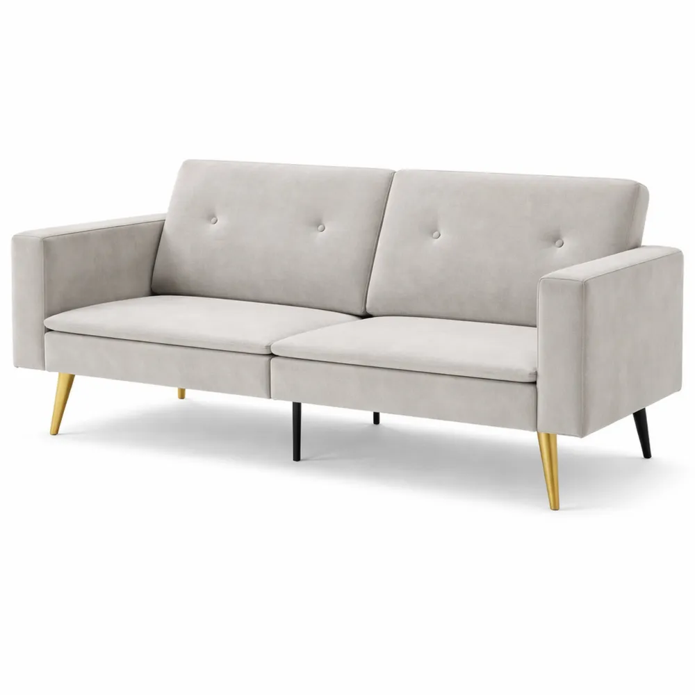 Verstellbares Schlafsofa mit Seitentasche und Kissen in Beige
